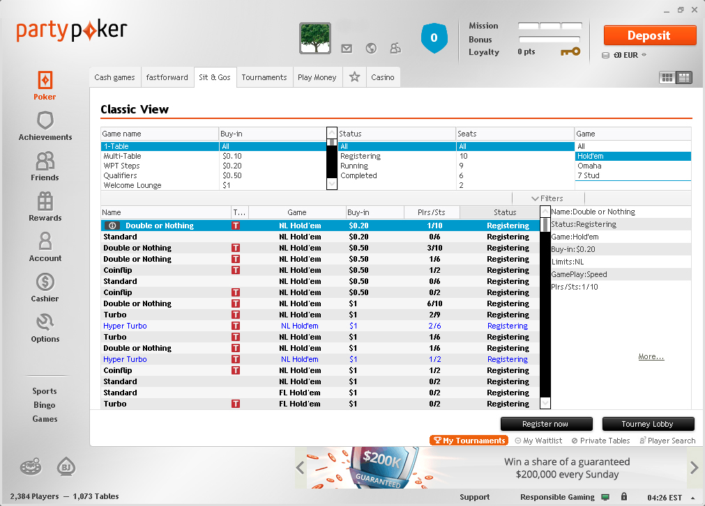 PartyPoker lobby preview